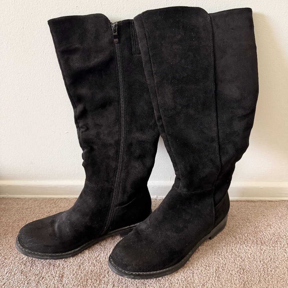 Knee High Riding Boot in Black Micro Suede